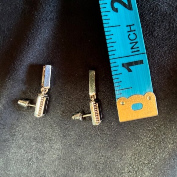 Earrings - dangling silver tone and black. - Picture 3 of 3